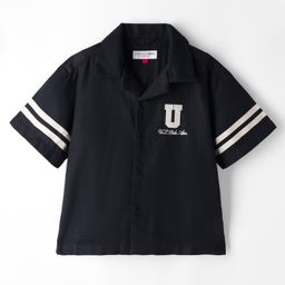 US Polo Assn 100% Cotton Woven Half Sleeves Solid Shirt - Black-picture-46