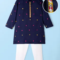 EARTHY TOUCH Cotton Woven Full Sleeves Kurta Pajama Set with Embroidery - Navy Blue-picture-37