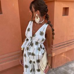 Miss Mosa By Akanksha Printed V-Neck Top With Palazzo Palm Statement Summer Co-Ords-picture-41