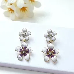 AVANT-GARDE PARIS Gold-Plated Artificial Stones Studded Enamelled Floral Drop Earrings-picture-7