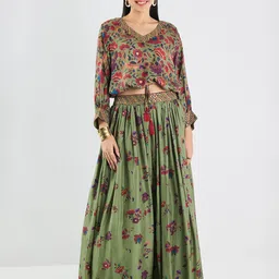 Neerus Printed Mirror Work Ready to Wear Lehenga &-28