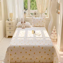 JC HOME Beige & White Graphic 140 TC King Bedsheet With 2 Pillow Covers-picture-25