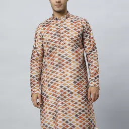 GLOBALRANG Geometric Printed Band Collar Pure Cotton Straight Kurta-image-34