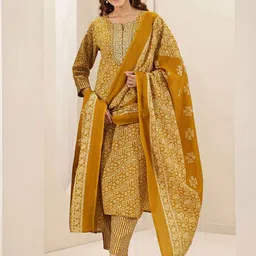 Libas Ethnic Motifs Printed Thread Work Straight Kurta with Trouser & Dupatta-image-23