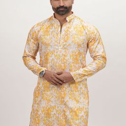 DIOGO LOUIS Men Pattern Printed Cotton Linen Long Kurta-picture-27