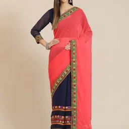 DIVASTRI Embellished Kutchi Embroidery Pure Georgette Half and Half Saree-picture-53