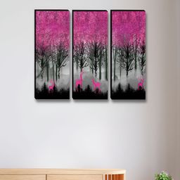 Aura Grey & Pink 3 Pieces TreeFloral And Botanical Wooden Wall Art-54