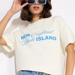 Mast & Harbour Women Typography Printed Round Neck Cotton Oversized T-shirt-picture-23
