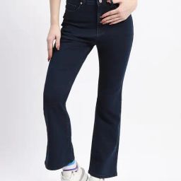 MADAME Dark Blue Cotton Straight Fit Mid Rise Jeans-picture-29