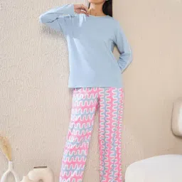 Sweet Dreams Blue & Pink Cotton Printed Top With Pyjamas-picture-3