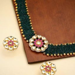 Priyaasi Multicolor Kundan-Studded & Beaded Handcrafted Necklace & Earring Set-image-23