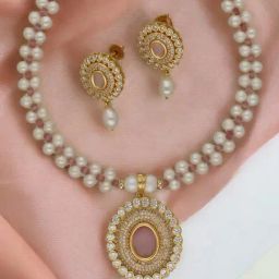 Sri Jagdamba Pearls Crystal Pearl Necklace Set for Women and Girls-image-88