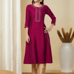 Kami Kubi Pink Embroidered Kurta-image-46