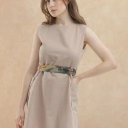 RAREISM Beige Cotton Blend Solid Sleeveless Dress-image-62