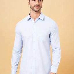 Peregrine by Pantaloons Whispering Blue Cotton Slim Fit Texture Shirt-picture-10
