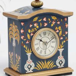 Fabindia Home Pashav Dark Blue Wood Hand Painted Table Clock-picture-33