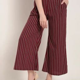 Carlton London Women Maroon Striped Polyester Pleated Trousers-image-27