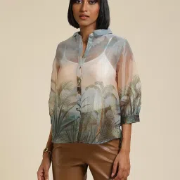 Label Ritu Kumar Ecru Printed Shirt With Camisole image 1