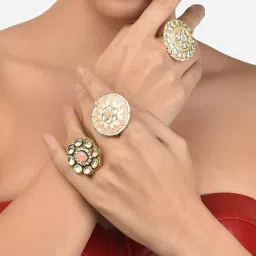 Zaveri Pearls Multicolor Combo of 3 Ethnic Adjustable Finger Rings-ZPFK12771 image 2