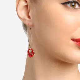 Zaveri Pearls Set of 2 Multicolor Enamelled Rose & Sea Wave Contemporary Drop Earring-ZPFK16823 image 2