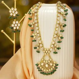 Priyaasi Green Kundan-Studded & Beaded Floral Design Necklace & Earring Set-image-59