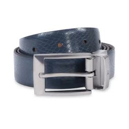 United Colors of Benetton Grave Tan & Navy Animal Effect Leather Reversible Belt For Men-image-32
