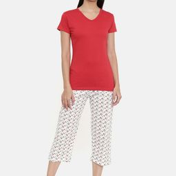 zebu Women Red & White Solid Night suit-image-88
