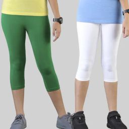 TWIN BIRDS Kids Green & White Cotton Regular Fit Leggings (Pack of 2)-image-38