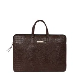 Bagsy Malone Vegan Croco Brown Leather Medium Laptop Messenger Bag-34