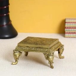 eCraftIndia Brass Traditional Pooja Chowki with Swastik-image-22