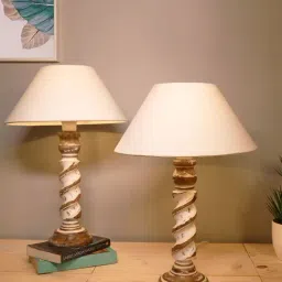 Homesake White & Brown Wood Signature Rustic Table Lamp - Set of 2-46