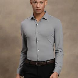 Turtle Charcoal Slim Fit Self Design Shirt-image-9