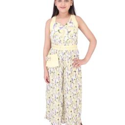 Cutecumber Kids Yellow Printed Jumpsuit with Sling Bag-image-1