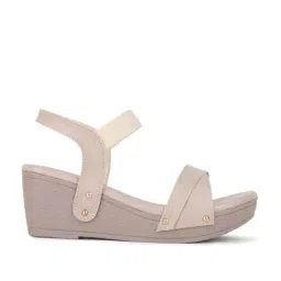 Iconics Women's Cream Ankle Strap Wedges-image-67