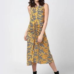 StyleStone Yellow & Black Striped Midi Dress-image-2