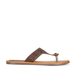 Bata Women's Brown T-Strap Sandals-image-62