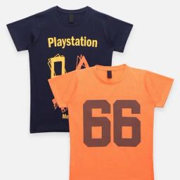 LilPicks Kids Orange & Navy Cotton Printed T-Shirts (Pack of 2)-picture-7