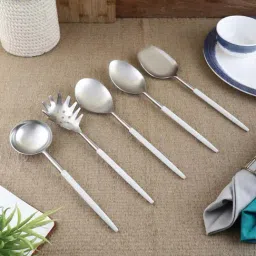 VarEesha Radiant Silver & White Stainless Steel Serving Spoon - Set of 5-8