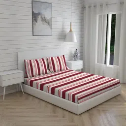 Boutique Living Akira Stripes Red 225 TC Cotton Queen Bed Sheet with 2 Pillow Covers-image-46