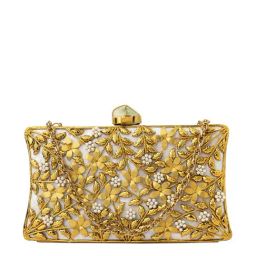 NR by Nidhi Rathi Golden Metal Clutch-image-15