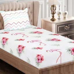 SEJ by Nisha Gupta Abstract Pink 160 TC Cotton Single Bed Sheet with 1 Pillow Cover-image-36
