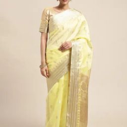 Satrani Yellow Woven Saree With Unstitched Blouse-picture-8