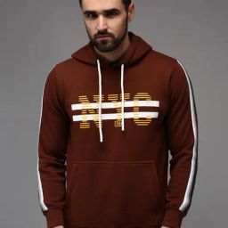 Showoff Brown Cotton Regular Fit Printed Hooded Sweatshirt-image-46