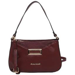 Marina Galanti Maroon Textured Medium Baguette Bag-image-27