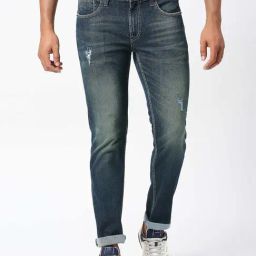 Pepe Jeans Dark Blue Tapered Fit Low Rise Distressed Jeans-image-32