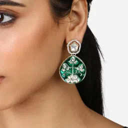 Zaveri Pearls Green Meenakari Dazzling Stones Kundan Dangle Earrings-ZPFK17323 image 2