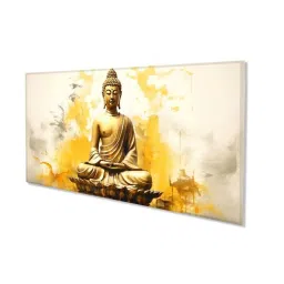 Nestroots Multicolor Canvas Buddha Surrounded By Lotus Flowers Wall Painting - Gold Floating Frame image 2