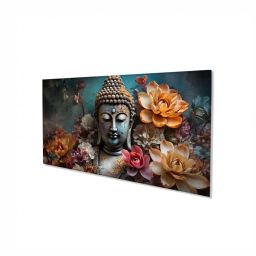 Nestroots Multicolor Canvas Buddha Surrounded By Lotus Flowers Wall Painting - Gold Floating Frame image 2