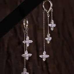 Voylla Silver Korean Bling Starry Bloom Crystal Drop Earrings-picture-2