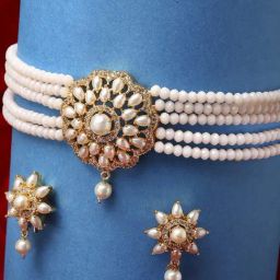 Zeneme White Pearl Studded Jewellery Set-9